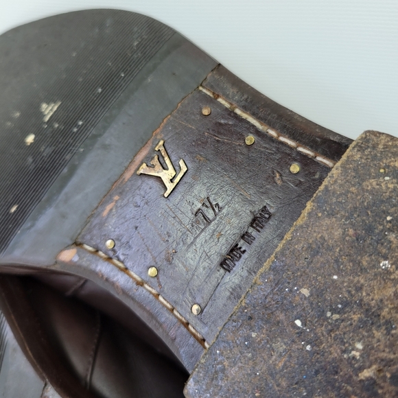 LOUIS VUITTON Brown Lace Up Leather Boots Mens Sz 7.5 - Picture 14 of 14